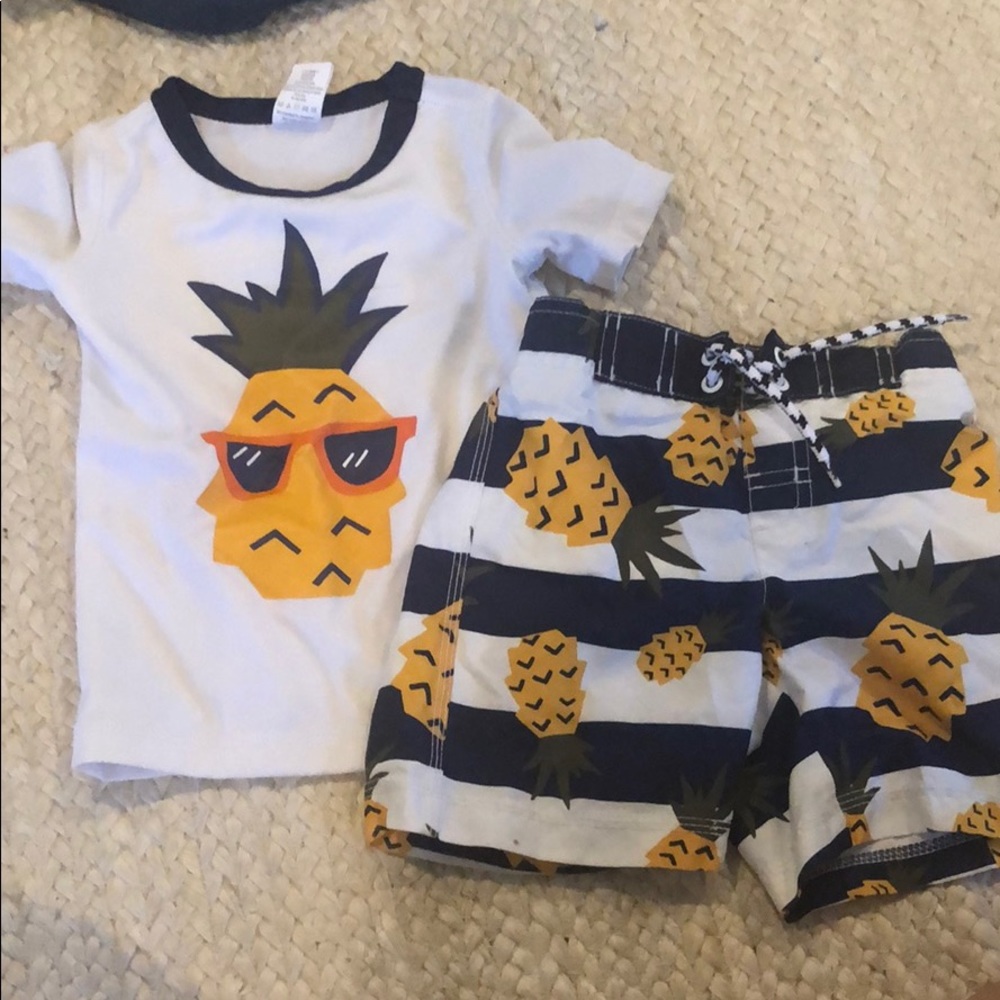 Boys bathing suit and rash guard